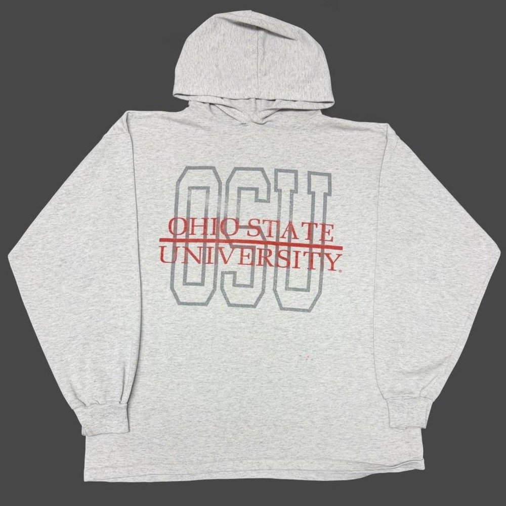 Vintage 90s Champion Ohio State University Hoodie Shirt Grey Mens L Made in USA